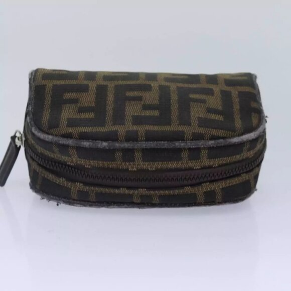 FENDI Zucca Canvas Pouch Brown Black Silver Auth fm3759 - Picture 7 of 16